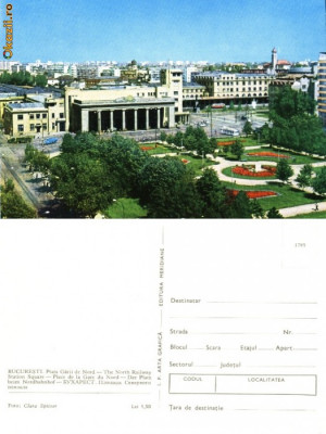 carte postala ilustrata Piata Garii de Nord,Bucuresti foto