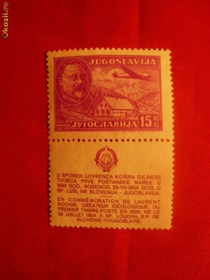 Serie-Posta Aeriana -L.Kosir 1948 Yugoslavia 1val.cu vigneta foto