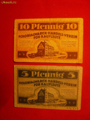 2 Bancnote-Jeton 5 si 10 Pf -magazin Coloniale 1921Germania foto