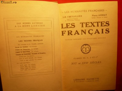Manual L.Hachette ed. 1927 -&amp;amp;quot;Textes Francais - sec XVI-XVII foto