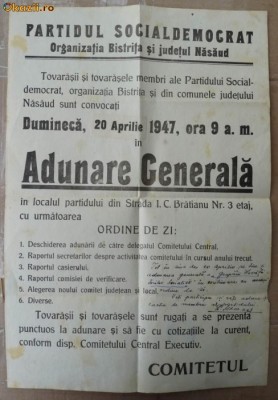 Partidul Social Democrat, Organizatia Bistrita si Nasaud, adunare generala, 1947 foto