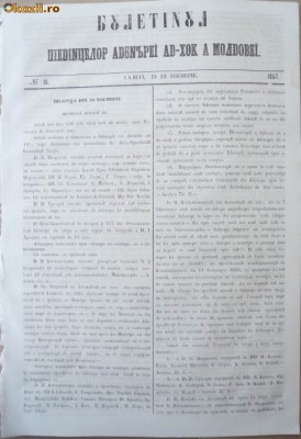 Buletinul sedintelor Adunarii Ad - hoc a Moldovei , nr. 15 , 1857 foto