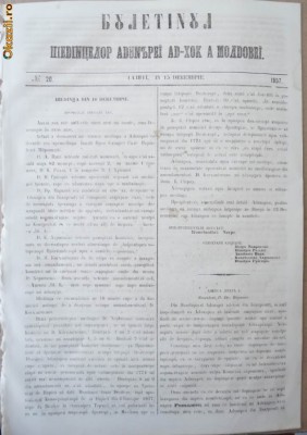 Buletinul sedintelor Adunarii Ad - hoc a Moldovei , nr. 20 , 1857 foto