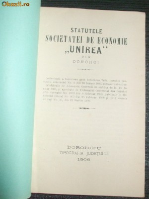 Statut-Soc. de Economie UNIREA-din DOROHOI-1906 foto