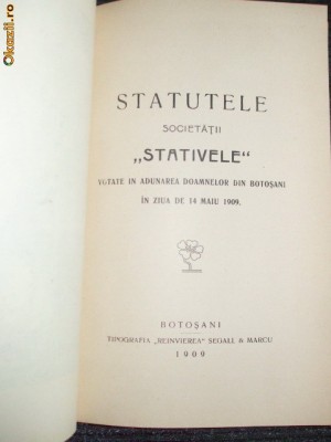 Statut-Soc. STATIVELE-Botosani-1909 foto