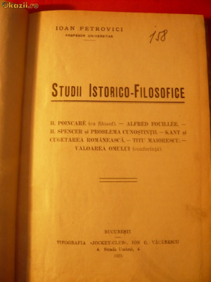 Ioan Petrovici - STUDII ISTORICO- FILOZOFICE - 1925 foto