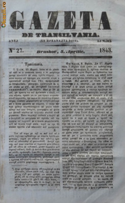 Gazeta de Transilvania ,Brasov ,nr.27 ,5 aprilie ,1843 foto