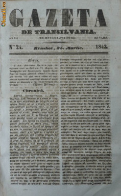 Gazeta de Transilvania , Brasov , nr. 24 , 25 martie , 1843 foto