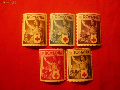 Serie- Crucea Rosie - 1941 , ROMANIA,5 val.cu sarniera foto