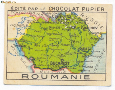 1405 - Harta ROMANIA MARE Cernauti Iasi Chisinau (5 / 7 cm) - mini postcard 1927 foto