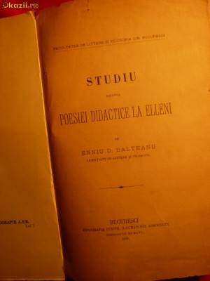 E.D.Balteanu - Studiu asupra poeziei didactice la Elleni - 1876 foto