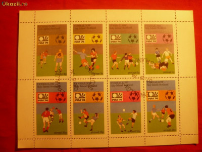 Bloc Fotbal -Campionat Mondial &amp;#039;74 ,Holly Island Scotia ,stamp. foto