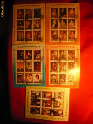 Set 5 Blocuri - Pictura -Portrete Regi si Regine Anglia 1984 foto