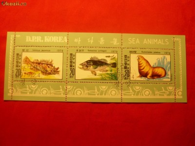 Bloc de 3 val.stamp. - Fauna marina 1979, Coreea Nord foto