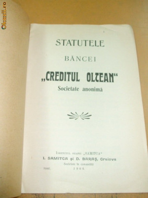 Statut Banca ,,CREDITUL OLTEAN&amp;amp;quot; Craiova 1909 foto