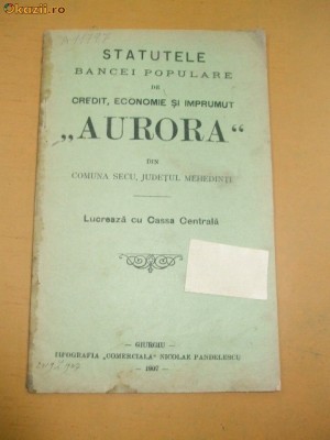 Statut Banca Populara AURORA-Com. Secu, jud.Mehedinti-1907 foto