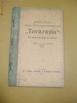 Statut Banca ,,TOVARASIA&amp;amp;quot; Alexandria 1913 foto