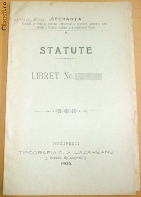 Statut-Soc. Credit Agricol-Libret-1906 foto