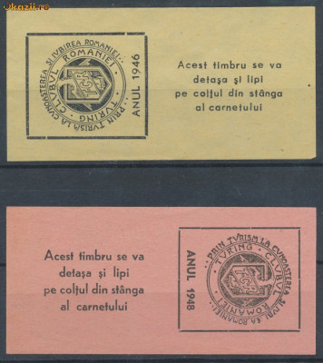 ROMANIA 1946, 1948 2 timbre fiscale rare neuzate impecabile asociatie de turism TCR Touring Clubul Romaniei foto