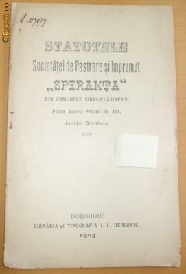 Statut Soc. Imprumut ,,SPERANTA&amp;amp;quot; Dorohoiu 1903 foto