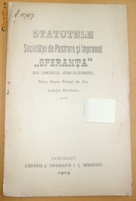 Statut Soc. Imprumut ,,SPERANTA&amp;amp;quot; Dorohoiu 1903 foto