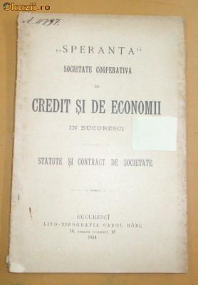 Statut Soc. Credit ,,SPERANTA&amp;amp;quot; Bucuresci 1894 foto