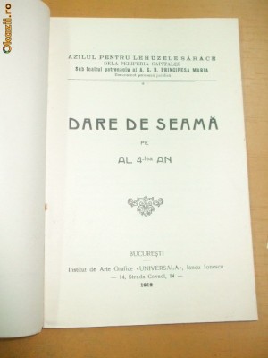 Dare de seama azil pentru lehuzele sarace Buc. 1912 foto
