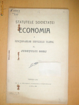 Statut Soc. ,,ECONOMIA&amp;amp;quot; Tg Jiu 1910 foto