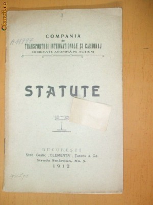 Statut-Compania Transporturi Internationale si Camionaj-1912 foto