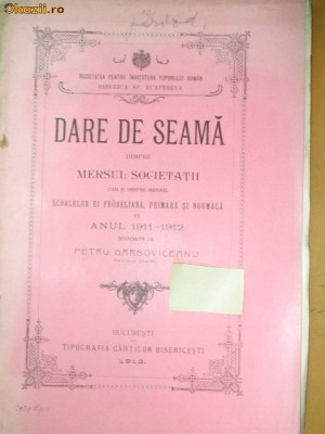 Dare de seama Soc. ,,BISERICA ECATERINA&amp;amp;quot; Buc. 1912 foto