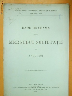 Dare de seama Soc. ,,AJ. ELEVILOR SARACI&amp;amp;quot; Buc. 1902 foto