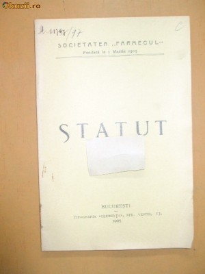Statut Soc. ,,FARMECUL&amp;amp;quot; Buc. 1905 foto
