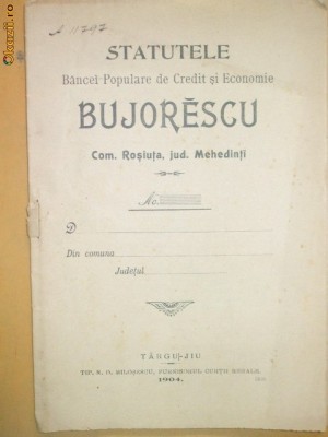 Statut Banca ,,BUJORESCU&amp;amp;quot; Mehedinti, Tg Jiu 1904 foto