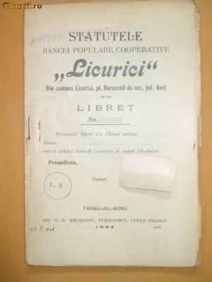 Statutele Bancei ,,LICURICI&amp;amp;quot; Tg Jiu 1907 foto