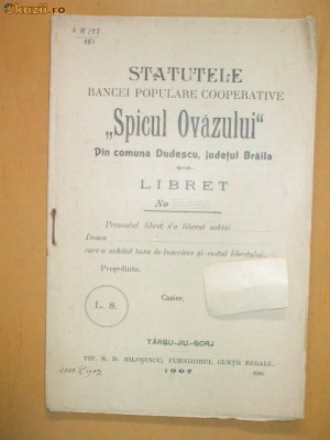 Statut Banca ,,SPICUL OVAZULUI&amp;amp;quot; Tg Jiu 1907 foto