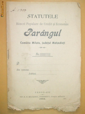 Statut Banca ,,PARANGUL&amp;amp;quot; Mehedinti, Tg Jiu 1904 foto