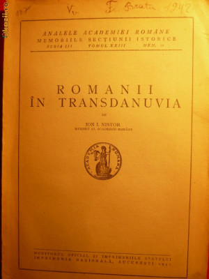 ROMANII DIN TRANSDANUVIA de ION I. NISTOR -1941 foto