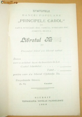 Statut Banca ,,PRINCIPELE CAROL&amp;amp;quot; Giurgiu 1908 foto