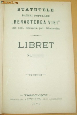 Statut Banca,,RENASTEREA VIEI&amp;amp;quot; Targoviste 1909 foto