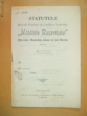 Statut Banca ,, MLADITELE RUSAVETULUI&amp;amp;quot; Tg Jiu 1904 foto