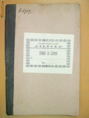 Statut Banca ,,CULTURA&amp;#039;&amp;#039; Dorohoiu 1904 foto