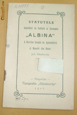 Statutele-Soc. de Cultura ALBINA-Elevi Scolii Nucet-Dambovita foto