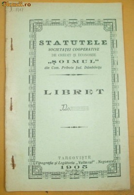 Statut-Soc. SOIMUL-com. Priboiu-Dambovita-1905 foto