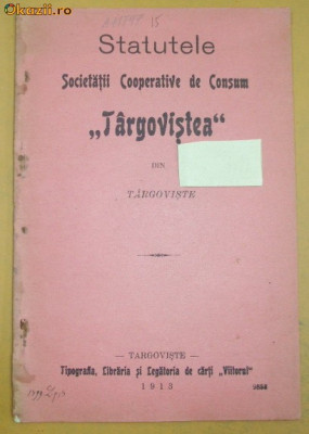 Statut-Soc. Cooperative-TARGOVISTEA-din Targoviste-1913 foto