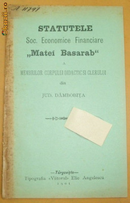 Statut-Soc. Econ. Financiare-Matei Basarab-Dambovita-1901 foto