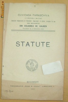 Statut Soc. imprumut ,,CUV. PARASCHIVA&amp;amp;quot; Buc. 1910 foto