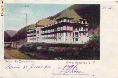 B129 Slanic Moldova Hotelul Racovita circulata 1904 clasica foto