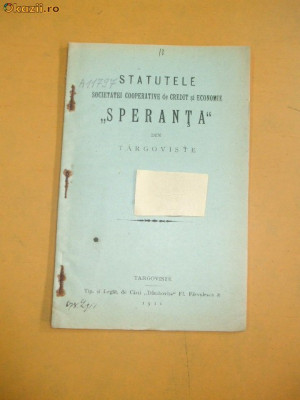 Statut Banca ,,Speranta&amp;amp;quot; Targoviste 1911 foto