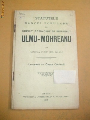 Statut Banca ,,ULMU-MOHREANU&amp;amp;amp;quot; Giurgiu 1907 foto