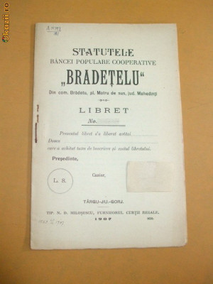 Statut-Banca-BRADATELUL-com Bradet, Mehedinti-1907 foto
